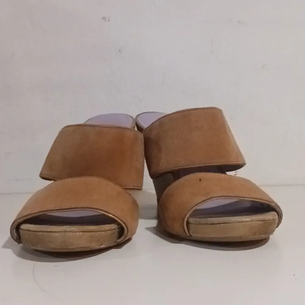 Johnson & Murphy Tan Suede Metallic trim Wedge Sandal sz 8.5